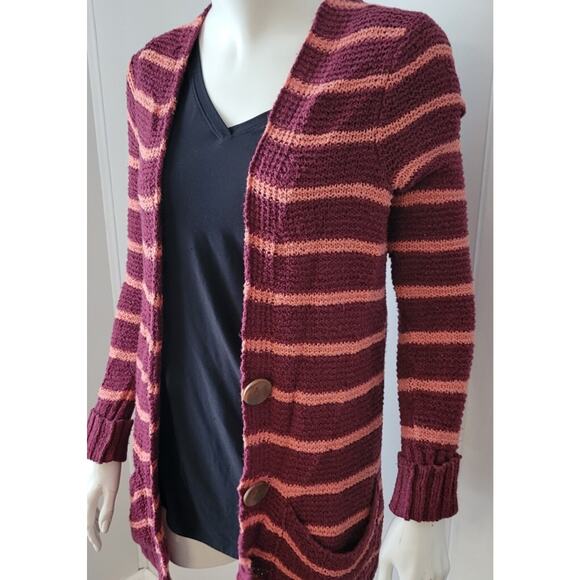 Free People Sz. XS Sweater Striped Cardigan Lightweight Big Button Pockets Long - Picture 1 of 16